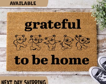 Grateful To Be Home Doormat, Welcome Mat, Dancing Bears Door Mat, Animal Lover Gift, Bear Printed Doormat, Cute Doormat, Gift for Her