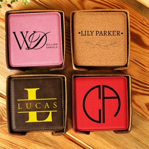 Engraved Leather Coaster Set, Personalized Round Coasters, Housewarming Gift image 9
