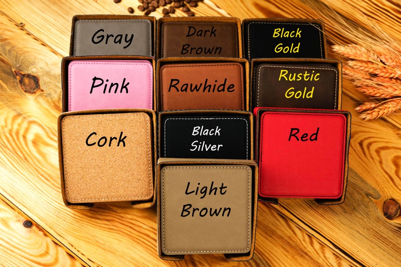 Engraved Leather Coaster Set, Personalized Round Coasters, Housewarming Gift image 5