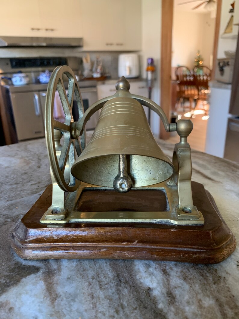 Vintage Solid Brass Bell on Wood Stand/ Wheel Ringer/rare - Etsy