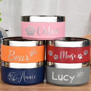 Custom Dog Bowl with Name, Personalized Pet Feeding Bowl, Insulated Pet Food & Water Bowl, Puppy Gift, Dog Mom Gift, Pet Lover Gift