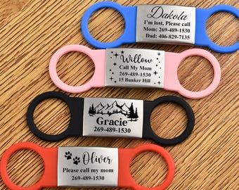 Personalized Silent Silicone Dog Tag: Slide-On Collar, Custom Engraved