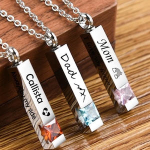 Personalized Birthstone Ashes Necklace, Urn Necklace Memorial, Custom Engraved Bar Necklace, Cremation Jewelry for Human or Pets Ashes