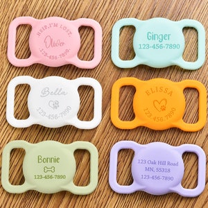 Silicone Silent Air Tag Case,Dog AirTag Collar Holder,Slide on Dog Name Tag,Custom AirTag Cat Collar,Engraved Air Tag Case for Pet Collar