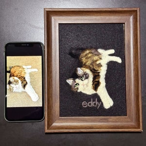 Personalized Wool Felt Pet Portrait, Custom Felted Cats, Pet Memorial Frame, Pet Lover Gift, Pet Loss Gift, Cat Portrait, Dog Portrait