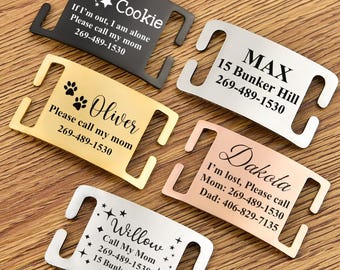 Personalized Slide-On Dog Tag: Silent Stainless Steel Pet ID, Custom Engraved
