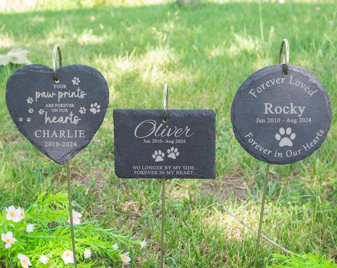 Laser Engraved Pet Memorial Stone, Slate Garden Plaque with Stake