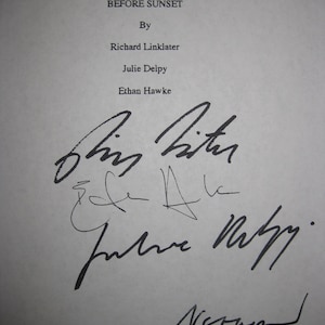 Before Sunset Signed Film Movie Screenplay Script Autograph X4 Ethan Hawke Julie Delpy Vernon Dobtcheff Richard Linklater signature