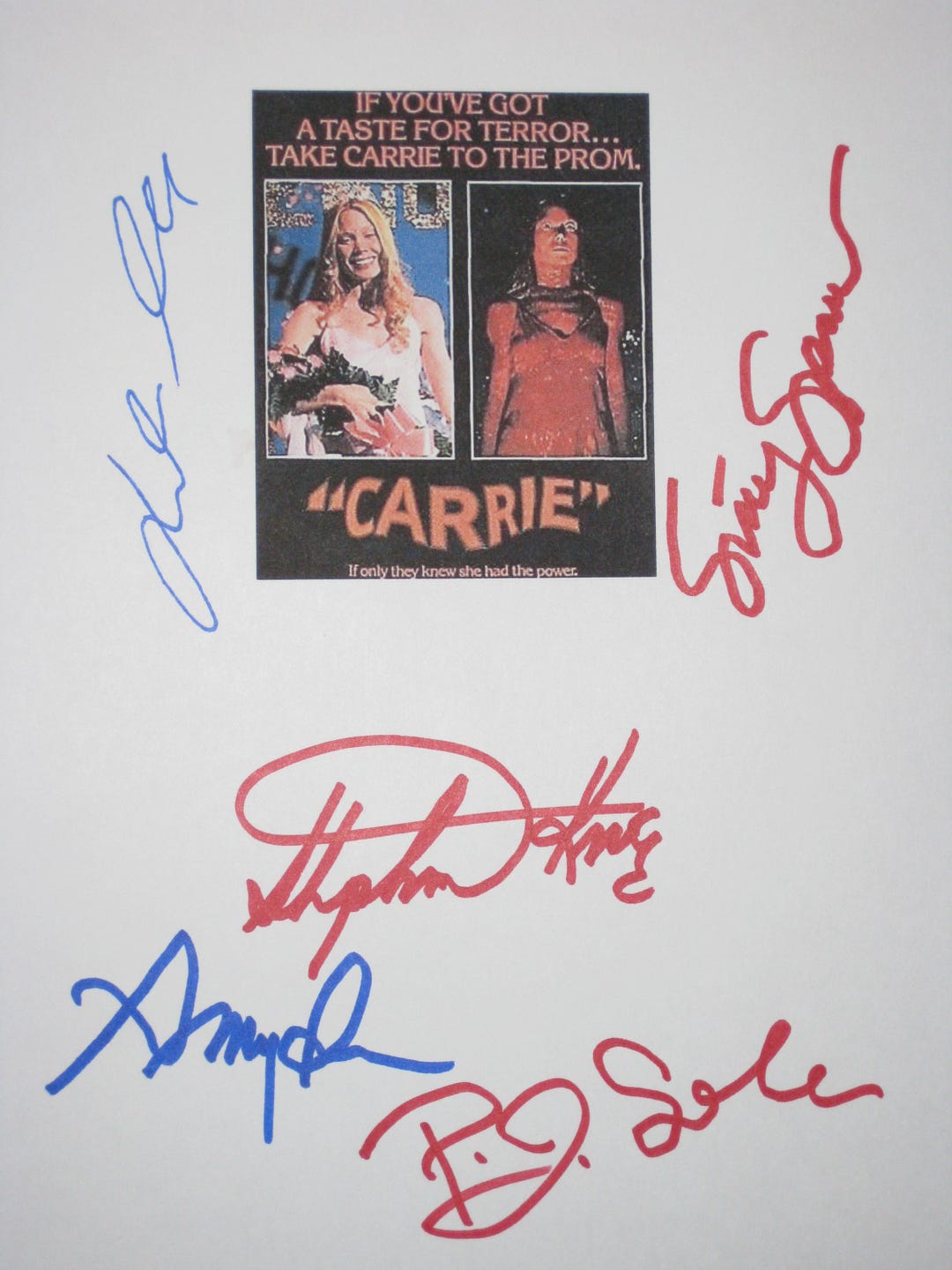 Carrie Script Writing Carrie Signed Movie Film Screenplay Script X5 Autographs Stephen King ...