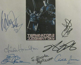 Terminator 2 Il giorno del giudizio Film firmato 1991 Sceneggiatura Sceneggiatura X14 Autografo Arnold Schwarzenegger James Cameron Linda Hamilton ristampa