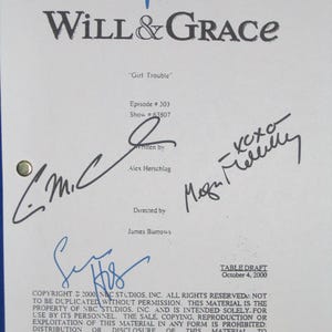 Will and & Grace Signed TV Screenplay Script Girl Trouble Debra Messing Eric McCormack Sean Hayes Megan Mullally autographs signatures