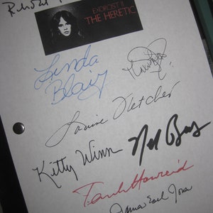 Exorcist II The Heretic Signed Movie Film Script Screenplay X8 Autograph Richard Burton Linda Blair Louise Fletcher Max von Sydow reprint RP