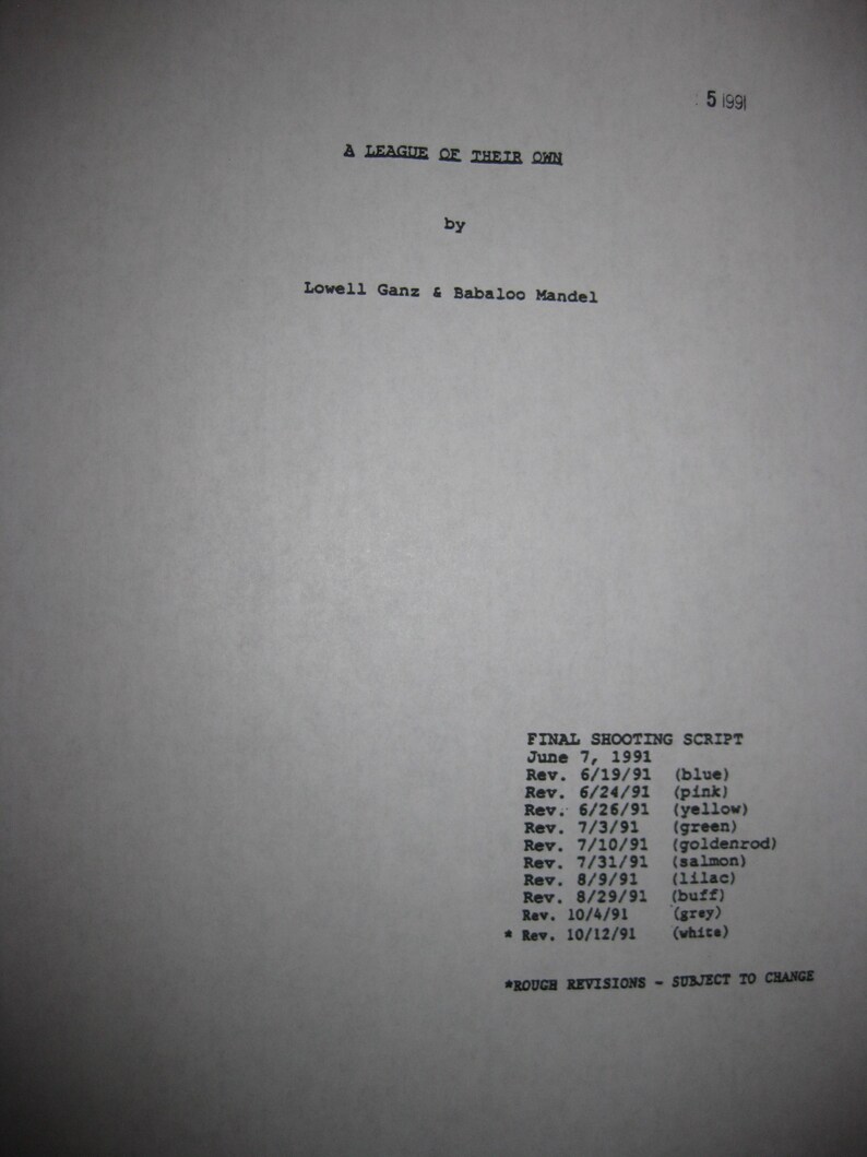 A League of Their Own Signed Film Movie Script Screenplay Autograph X11 ...