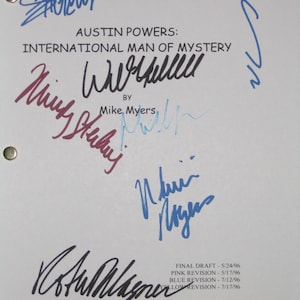Austin Powers International Man of Mystery film autografato Sceneggiatura del film Sceneggiatura X7 Autografo Mike Myers Will Ferrell Seth Green Mimi Rogers