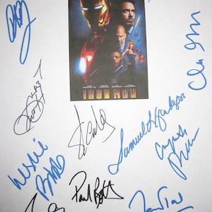 Iron Man gesigneerde film Filmscript scenario X13 Robert Downey Jr Stan Lee Samuel L Jackson Gwyneth Paltrow Jeff Bridges Terrence Howard