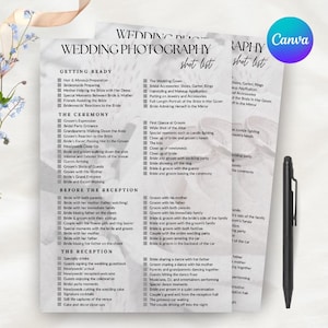 Szablon listy ujęć fotografa ślubnego Canva - Szablon listy kontrolnej ujęć organizatora fotografa ślubnego Canva dla osi czasu zdjęć ślubnych