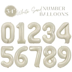34&quot; Number Balloon - White Sand - Foil/ Mylar Balloon - Party Supplies Decorations
