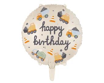 Construction Vehicles Round Foil Balloon – 18" Truck Balloon for Kids Birthday Party, Excavator & Digger Party Decorations