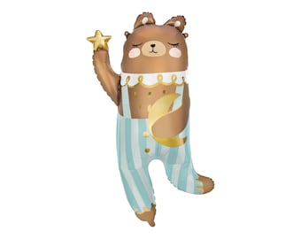 Bear w/ Star and Moon Foil Balloon – Teddy Bear Balloon for Baby Shower, Kids Birthday & Party Decorations