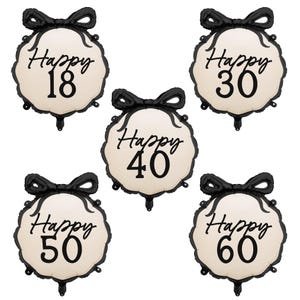 Happy 18 30 40 50 60 Foil Balloon – Elegant Black Bow Birthday Balloon for Birthday Party Decorations