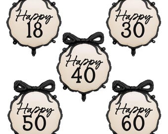 Happy 18 30 40 50 60 Foil Balloon – Elegant Black Bow Birthday Balloon for Birthday Party Decorations