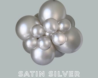 Satin Silver Balloons - Tuftex Sempertex Kalisan Premium Latex Balloons - 5", 11", 17" - Satin Silver Balloon Clusters