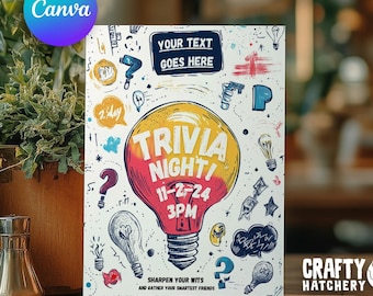 Fun Trivia Night Invitation Template – Editable Canva Design, Printable Event Invite, Editable Text File
