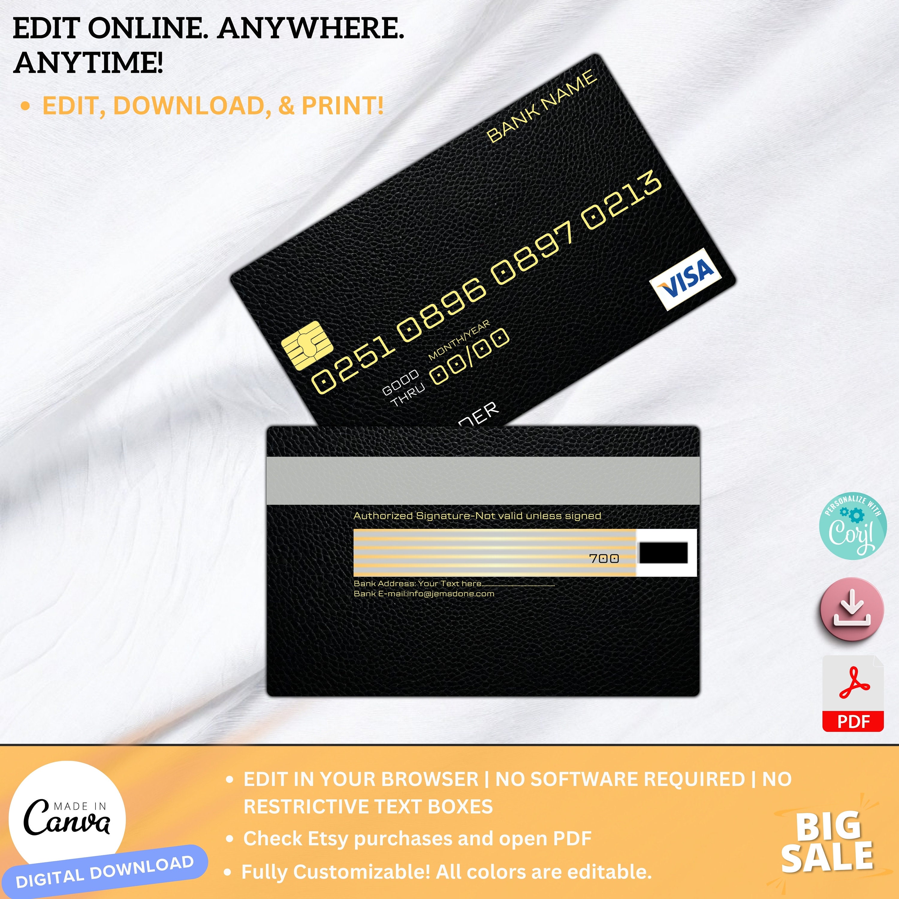VISA BLACK CARD | Coloured | Payment Card | Gold Card | Credit Card | Clipart | Print | png | svg dxf - Cricut Silhouette | Digital Download