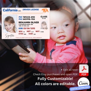 Cute Pooch Kid Nieuwigheid Rijbewijs Kinderveiligheidsidentificatiekaart voor kinderen onder de 12 jaar (Californië)