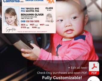Cute Pooch Kid Novelty Driver License Child Safety Identification Card for Children Under 12 (California)