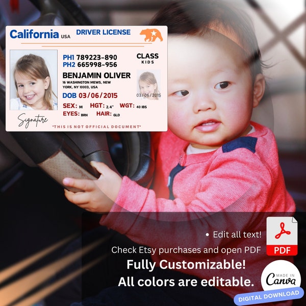 California Driver License for Kids - Etsy