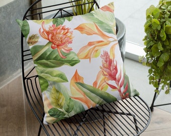 Botanische vierkante kussensloop gesponnen bloemenpatroon kussensloop tropische polyester hoes lentepatroon kussenhoes slaapkamer bladeren bloemen