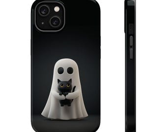 iPhone-skal med läskigt spöke och svart katt: Kompatibelt med Halloween MagSafe