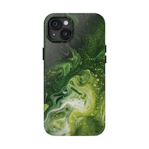 Green iPhone Case Black Pattern Artistic iPhone Case for Art Lover Swirl Pattern Fluid Liquid iPhone Case Abstract Art iPhone Case Cosmic