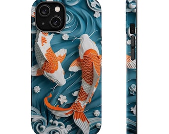 Koi-fisk iPhone-skal: Japansk konst i porslinsstil, MagSafe-kompatibelt
