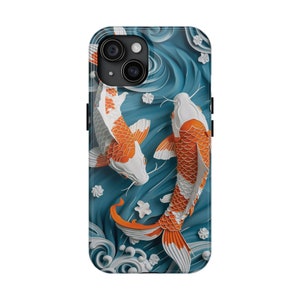 iPhoneアクセサリー mi-koi Cell Phone Charm White or Black Koi Fish With Sun Moon Night