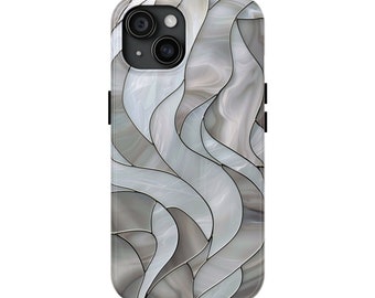 Pärlfärgat iPhone-skal: Abstrakt design i grått målat glas