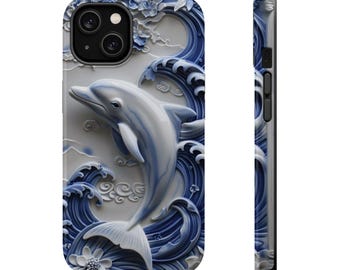 iPhone-skal i porslinsstil med delfiner: 3D-effekt av havsliv