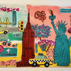 Manhattan, NYC. A3 Acrylic Canvas Collage Art Limited Edition Print (Last One).