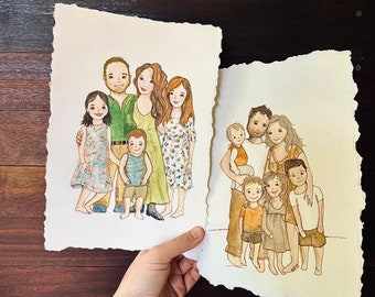 Ilustraciones personalizadas de retratos familiares en acuarela