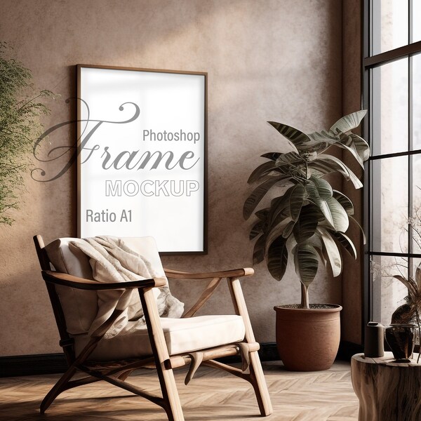 A1 and A2 Ratio Picture Frame Mockup PSD Vertical Frame Mockup Beige Wood Frame Mockup Picture Frame Mockup Photoshop Frame Mockup