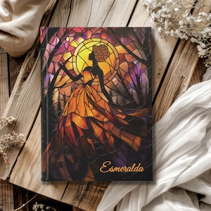 Black African Princess & Queen Stained Glass Fairy Tale Journal - Fantasy Art Hardcover Notebook, Unique Artistic Diary