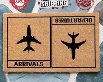 Arrivals And Departures Plane Doormat, Funny Doormat, Housewarming Gift, Outdoor Mat, Front Door Decor, Home Gift, Pilot Gift, Home Doormat