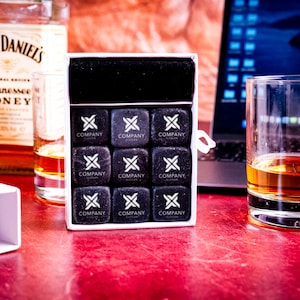 Company Logo Engraved Whiskey Stones, Personalized Whiskey Stone Set, Whiskey Chilling Stones, Business Gift, Office Gifts, Coworker Gifts