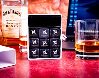 Company Logo Engraved Whiskey Stones Set, Basalt Chilling Stones