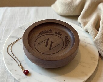 Personalized Walnut Ring Dish, Engraved Wood Jewelry Tray