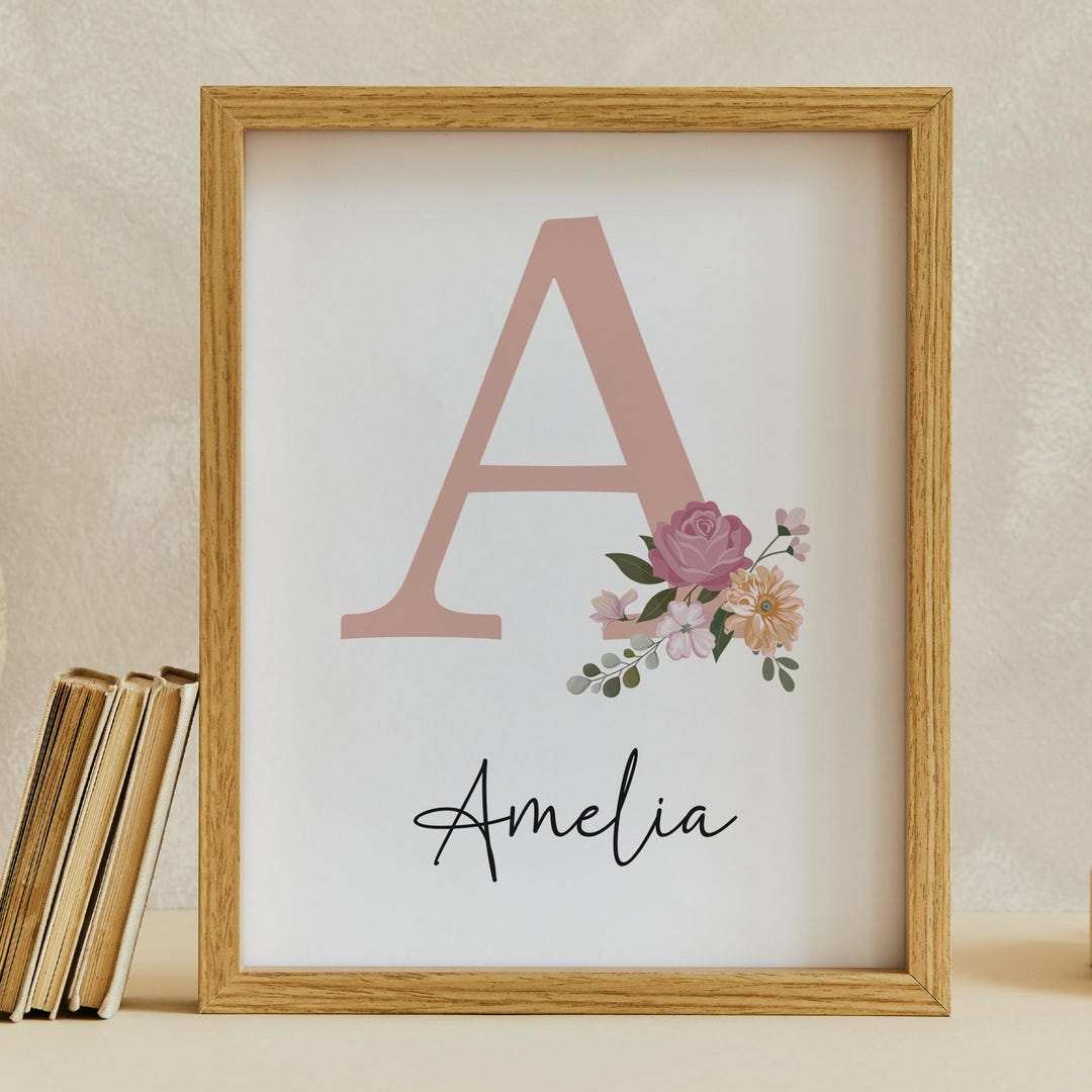 Customized Name Frame Personalized Name Framed Art, Frame With Flower Print, Name Initial ...