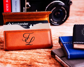 Tarjetero minimalista de cuero, tarjetero personalizado, regalo para hombre, tarjetero personalizado, tarjetero de crédito