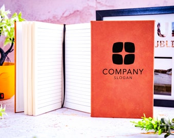 Personalized Leather Journal, Engraved Company Logo, Lined Notebook