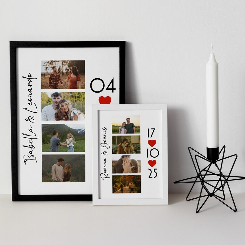 First Date Photo Frame Personalized Photo Collage Art Print, Photo Frame for Couples, Heart ...